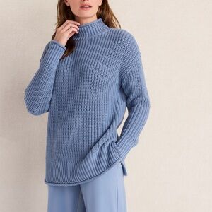 Haven Well Within Organic Cotton Shaker Stitch Roll Neck Sweater Lake Blue